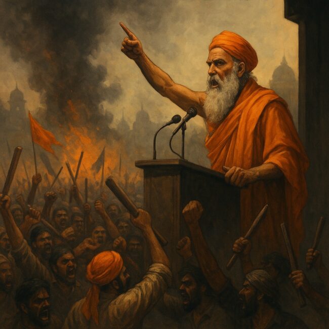 Hindu religious leader preaching violent mob